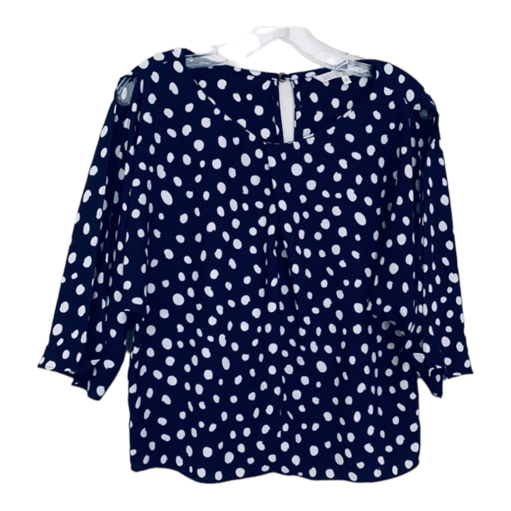 Rachel by Rachel Roy navy polka dot cold open sleeve top